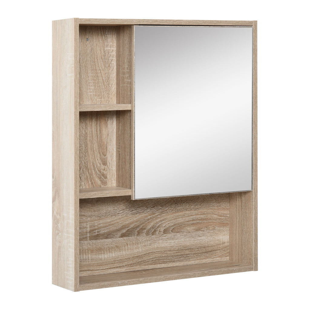 kleankin mirror cabinet for bathroom with adjustable shelf oak wall mounting - Borgè