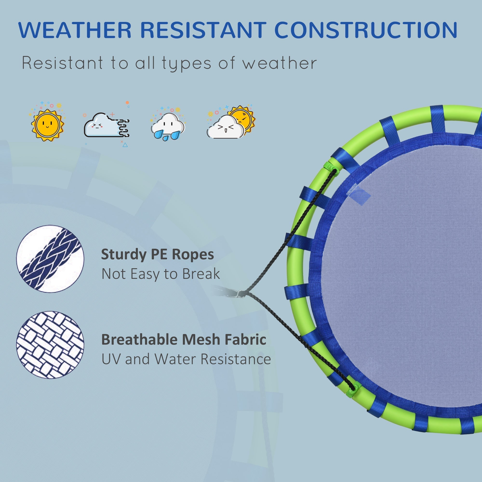 Outsunny swing for children from 3-8 years as a garden Ã˜100cm and adjustable strings, blue - Borgè