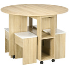 Homcom set table and chairs 5 pieces in chipboard, round table with 2 open shelves and 4 modern stools - Borgè