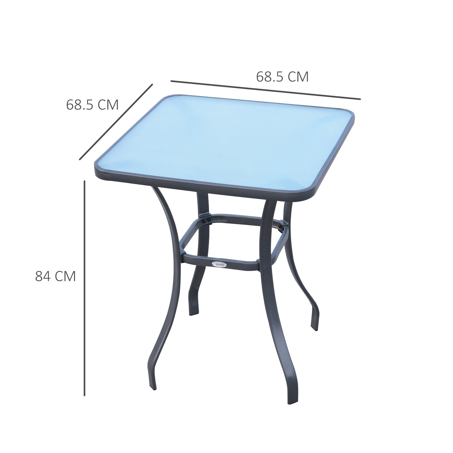 Outsunny Modern Tower Table Tempered Glass, Outdoor Garden Table Metal 68.5x68.5x84cm Grey - Borgè