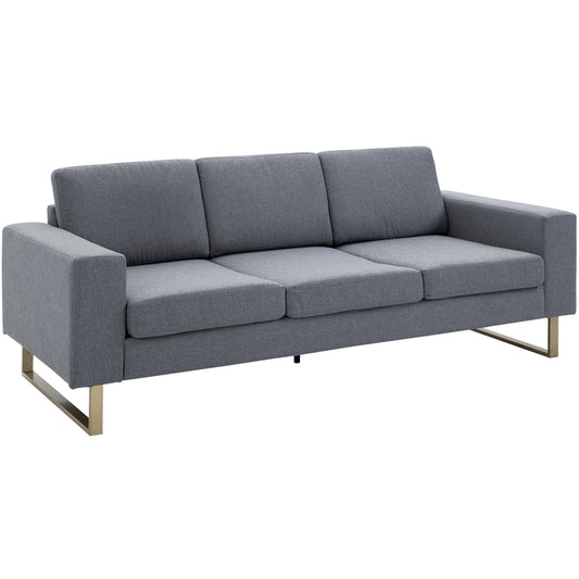 Sophisticated 3-Seater Sofa with Dark Grey Linen Fabric Cushions, 200x82x78cm