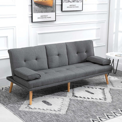 Sofa bed 3 seats reclining with 2 detachable armrests, in linen effect fabric and poplar wood, 181x77x78 cm - Borgè