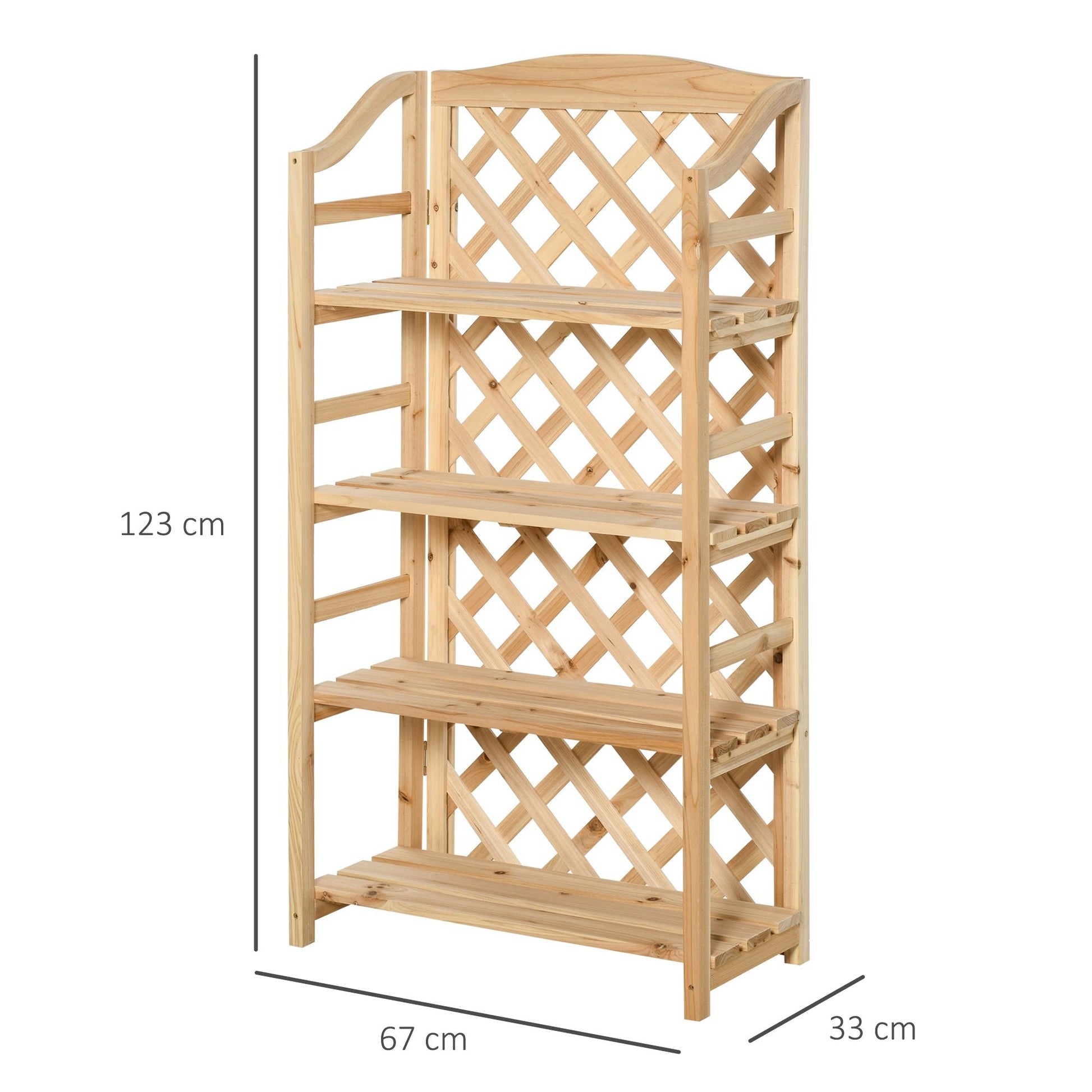 Outsunny shelf outdoor plants door, folding balcony planter with 4 adjustable shelves, garden furniture and wooden house, 67x33x123cm - Borgè