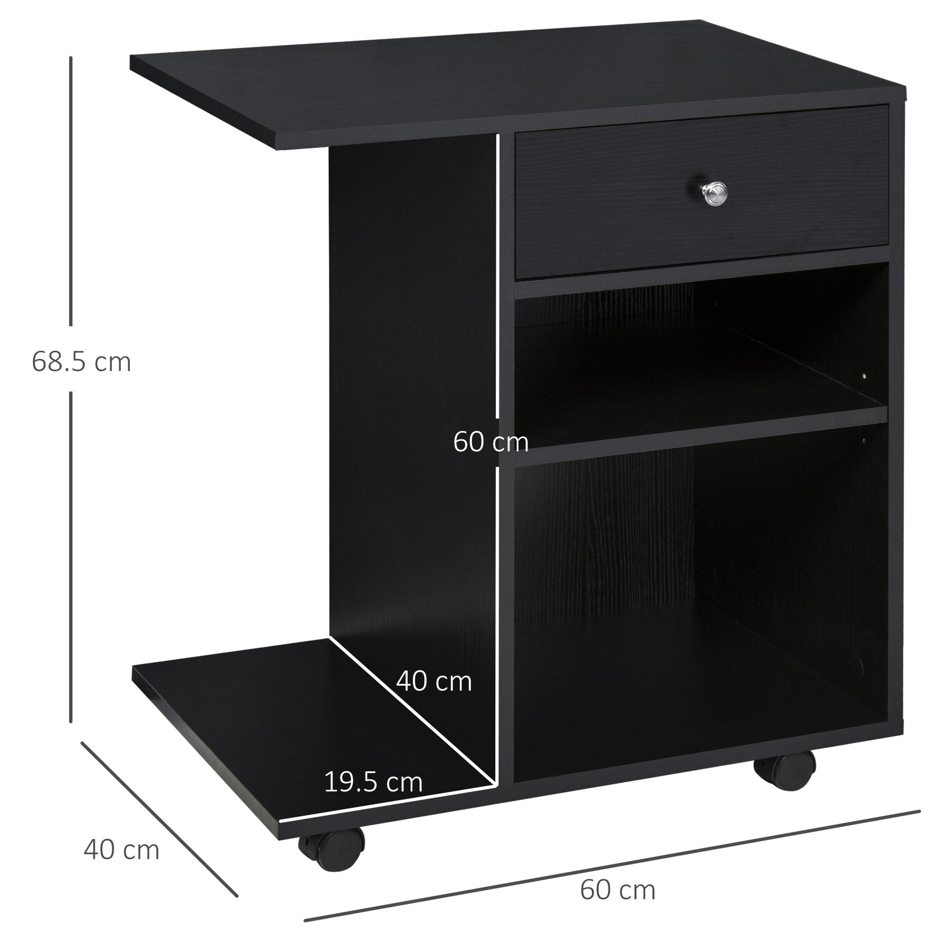 Black wooden wooden printer door with 1 drawer 2 shelves CPU shelf - Borgè