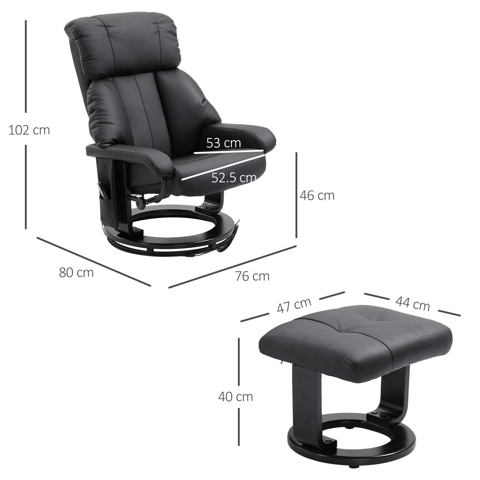 Relaxable Relaxable Armchair Massive With footrests and remote control, black - Borgè