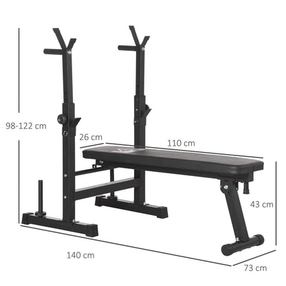 bench folding weight with 8 adjustable heights for lifting weights and tractions, in steel and PU, 140x73x98-122cm, black