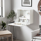 Folding Wall Desk and Space -Space With Shelves, for home and Office, in Truciolato and MDF, 60x21.5x50 cm, white - Borgè
