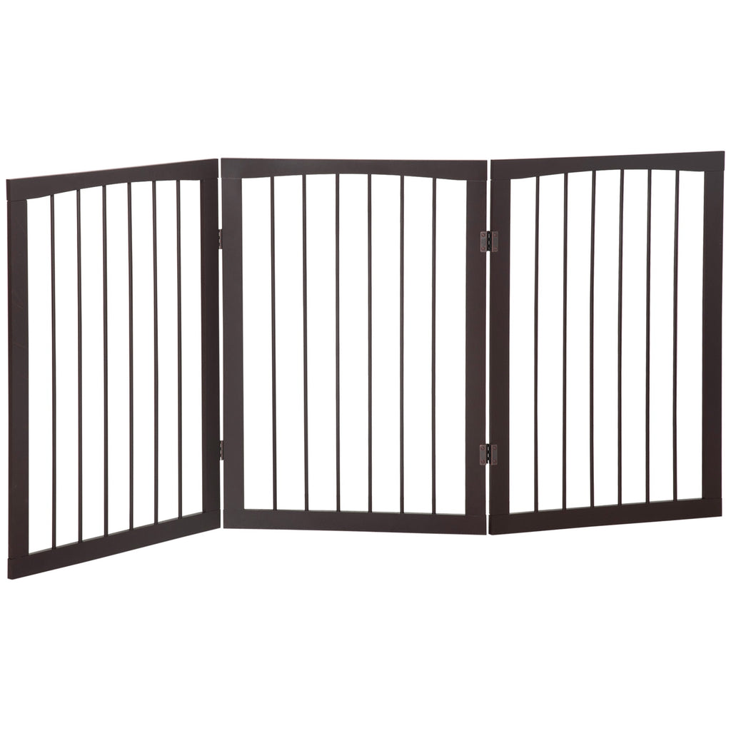 Portable 3 Section Dog Gate Pet Gate Foldable Safety Divider, 160x1.2x76cm, Brown - Borge' Group Limited