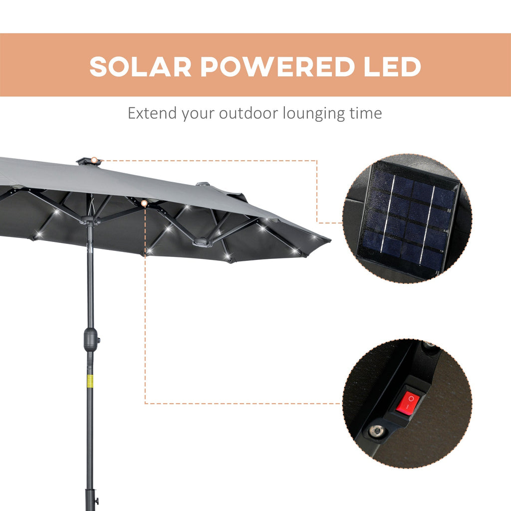 Double Parasol with Cross Base and Solar Lights, 295x150x219cm, Grey - Borge' Group Limited
