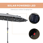 Double Parasol with Cross Base and Solar Lights, 295x150x219cm, Grey - Borge' Group Limited