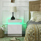 HOMCOM White Bedside Table with LED Light, High Gloss Front Nightstand with 2 Drawers, for Living Room, Bedroom - Borgè