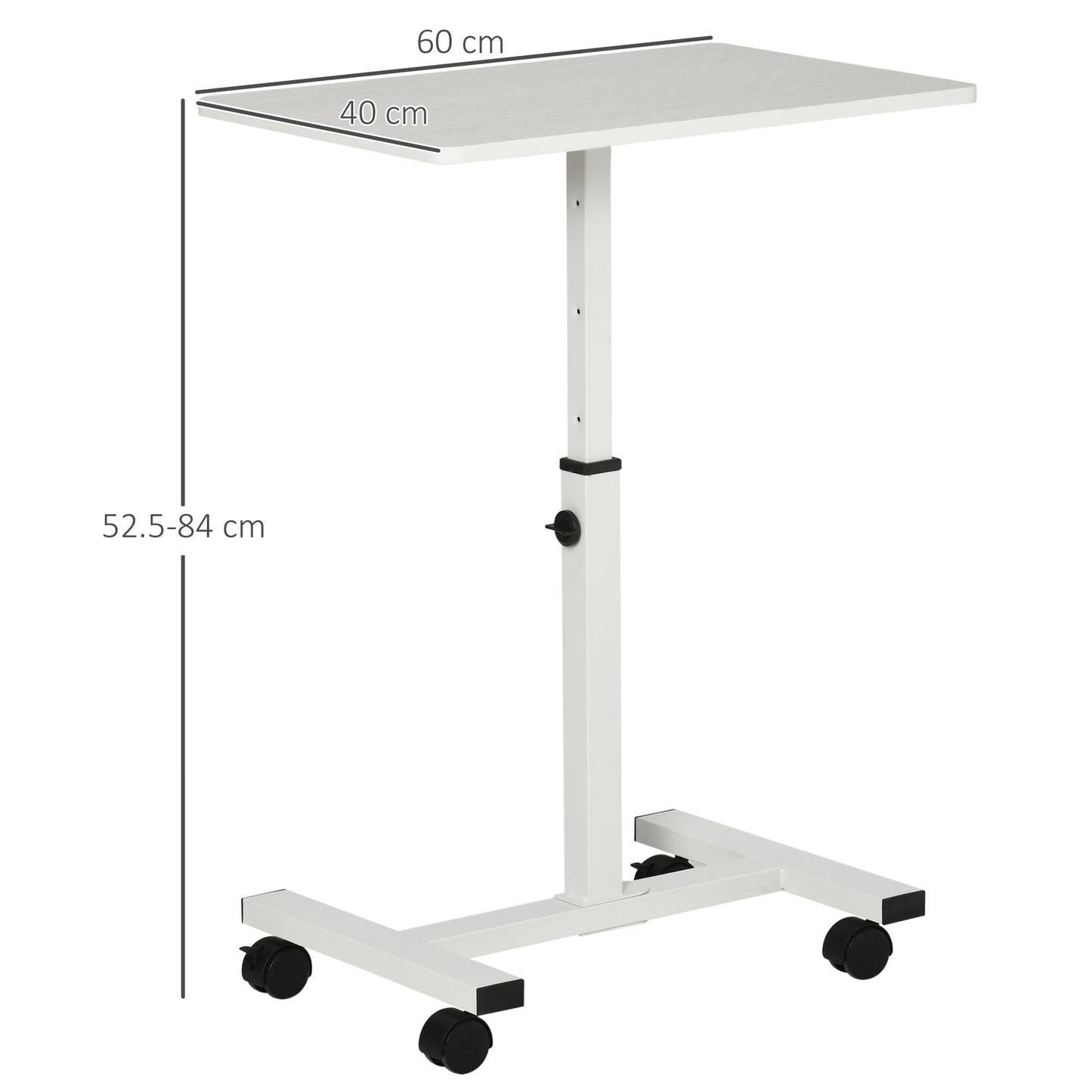 Table PC Porta with adjustable height and wheels, 60x40x52.5-84cm, white