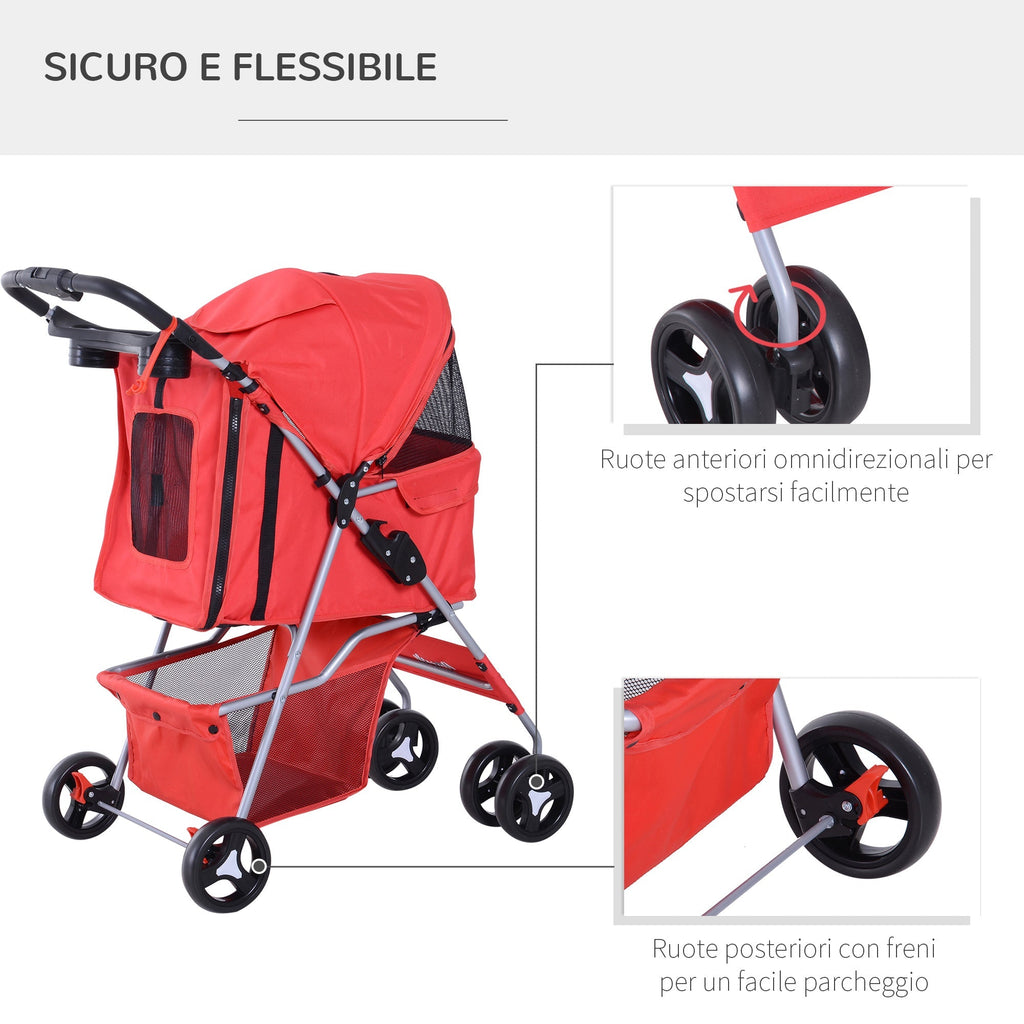 Foldable Stroller Pets Foldable 75L x 46D x 94Hcm Red - Borge' Group Limited