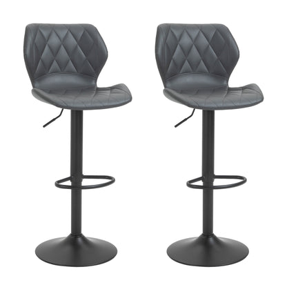 Grey set of 2 high-room bar stools with adjustable height, swivel kitchen stools with back and footrest, 44x50.5x90-110cm - Borgè