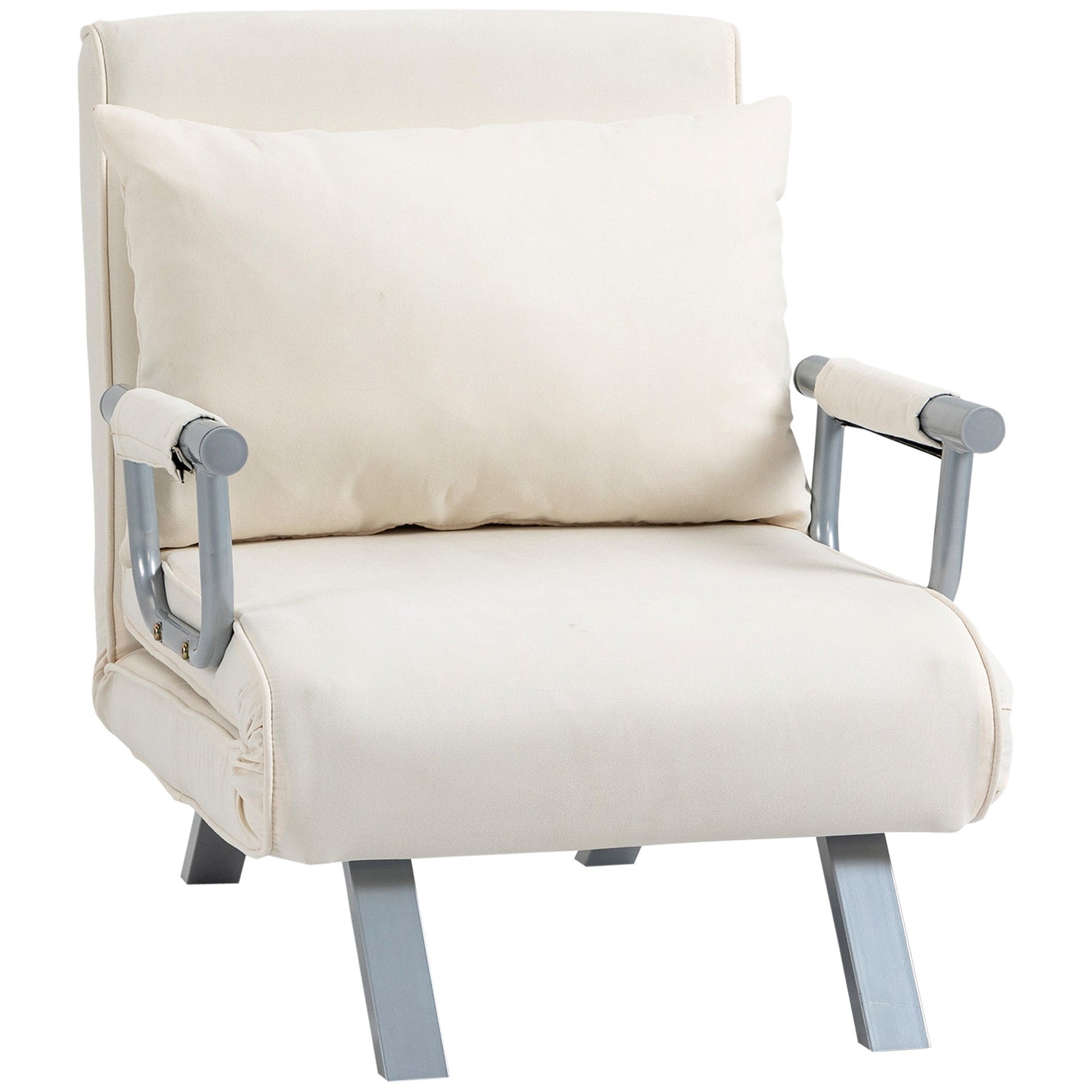 armchair bed 2 in 1 with backrest tilted in 5 positions, 65 × 69 × 82cm, beige - Borgè