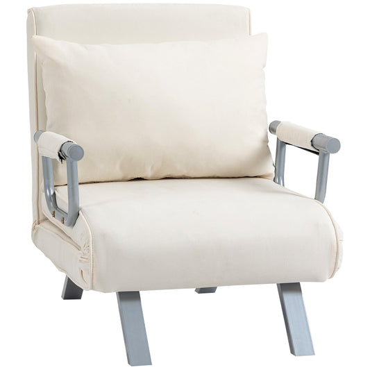 armchair bed 2 in 1 with backrest tilted in 5 positions, 65 × 69 × 82cm, beige