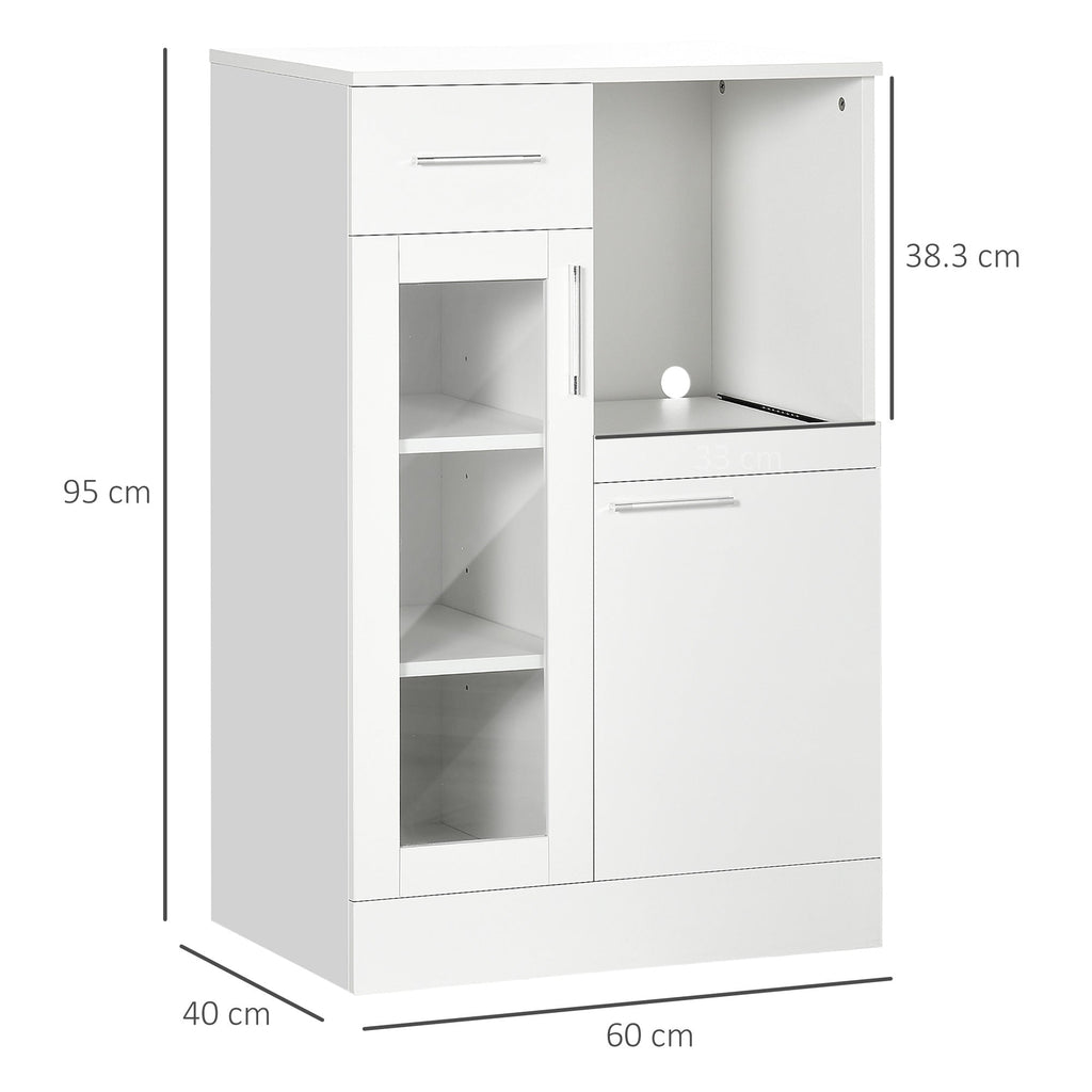 Modern Credenza With lockers and drawer, wooden saving kitchen and glass 60x40x95cm, white - Borgè