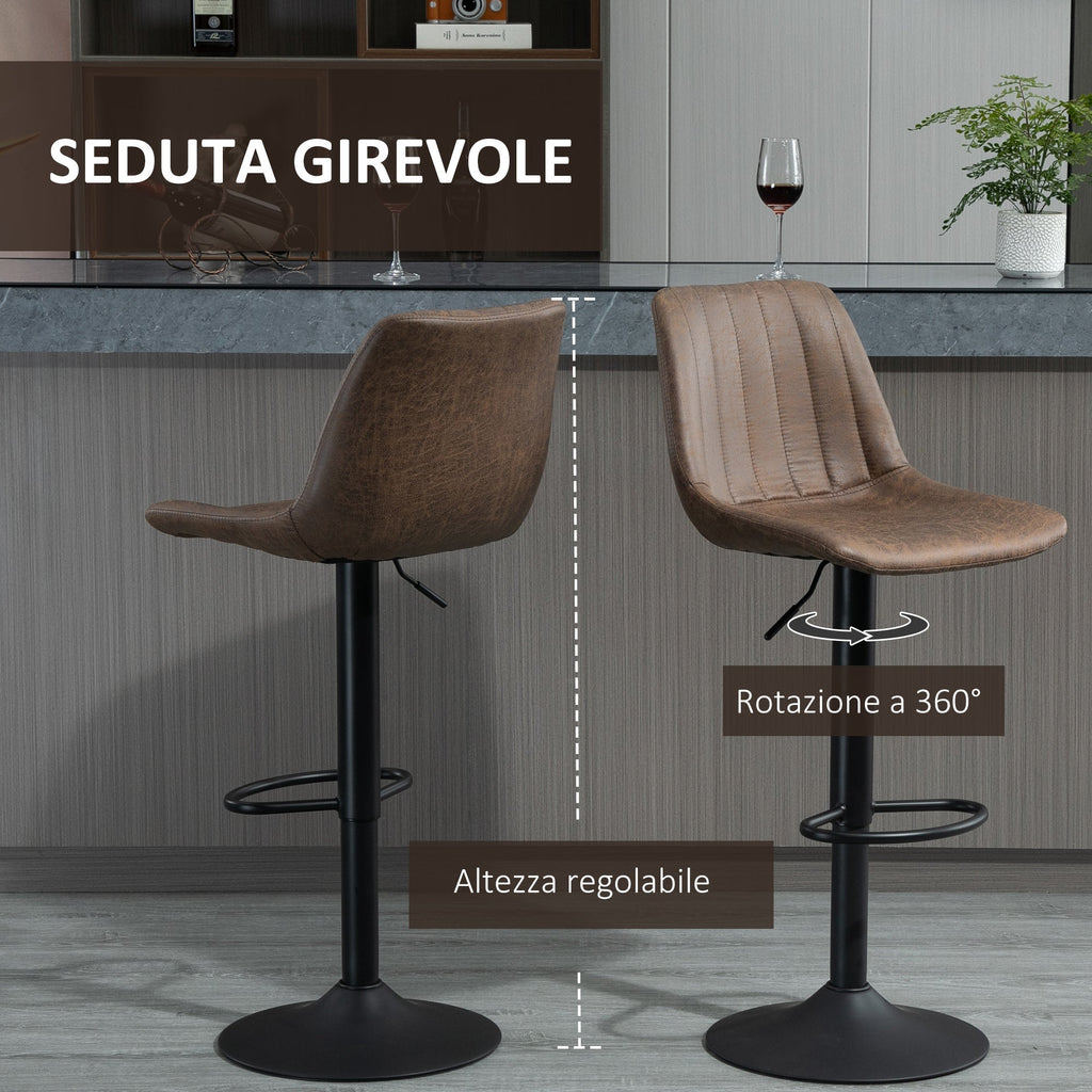 Set 2 industrial -style bar stools with adjustable height in brown -like - Borgè