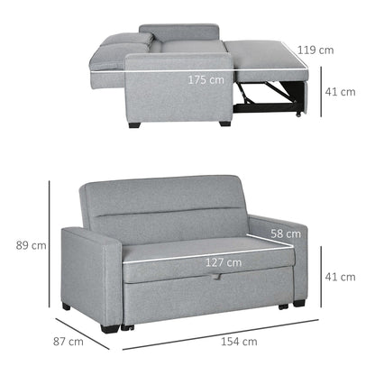 Sofa Bed at 1 Fabric square, 2 seater seat and back to 3 reclinations, 154x87x89cm - Grey - Borgè