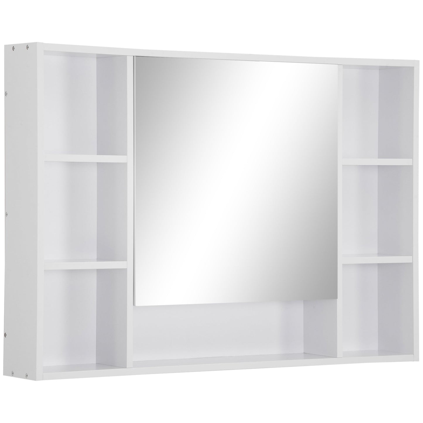 Kleankin Bathroom mirror with shelves and locker with mirrored door, 100x15x70cm, white - Borgè