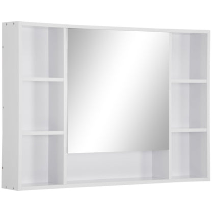 Kleankin Bathroom mirror with shelves and locker with mirrored door, 100x15x70cm, white - Borgè