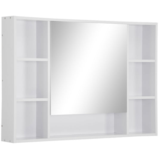 Kleankin Bathroom mirror with shelves and locker with mirrored door, 100x15x70cm, white