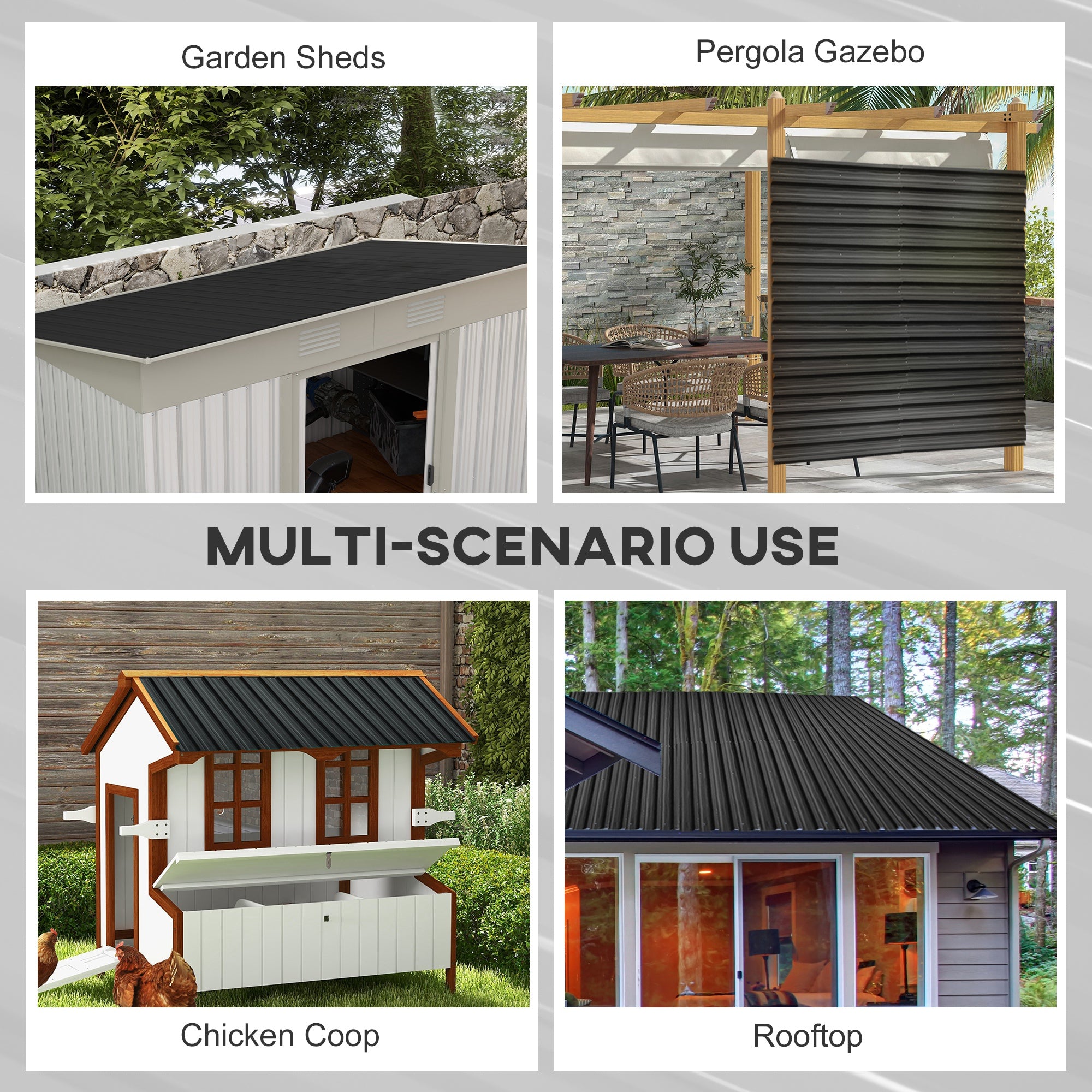 Outsunny Set 12 Spare Panels 129x45 cm for Garden Houses in Dark Gray Galvanized Steel - Borgè