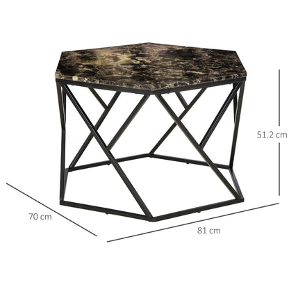 Modern Living Room Table with Marble Effect and MDF and steel structure, 81x70x51.2 cm, Black - Borgè