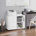 Multiuse office mobile with wooden drawers shelves - White - Borgè