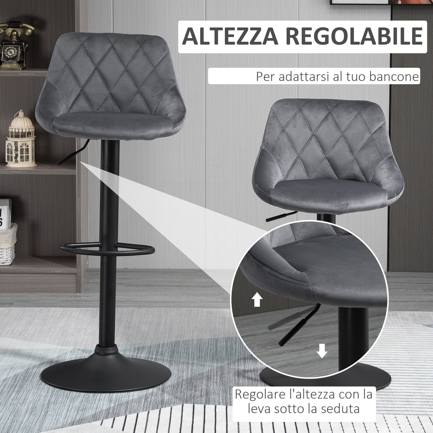 Set 2 swivel design bar stools with adjustable height - dark Grey/black - Borgè