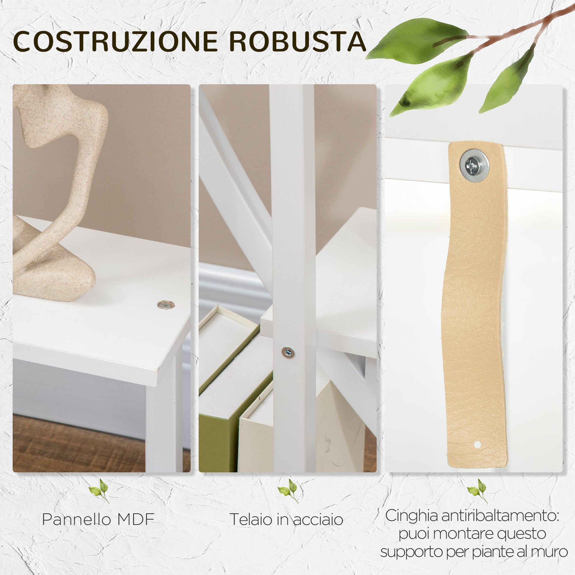 5-Tier Crescent-Shaped Indoor/Outdoor MDF and Steel Flower Stand, 50x30x160cm, White - Borge' Group Limited