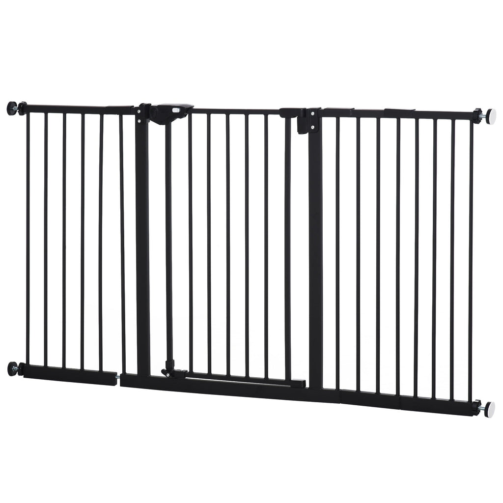Dog Gate for Pets 3 Extensions Adjustable Width Up to 147.5cm Automatic Closing, Black - Borge' Group Limited