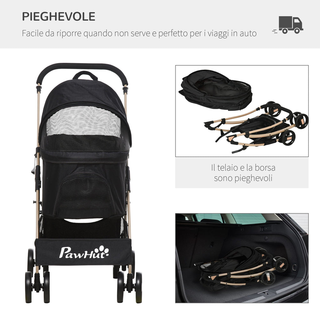Foldable Dog Stroller with Removable Carrier and Canopy, 82x49. 5x98cm, Black - Borge' Group Limited