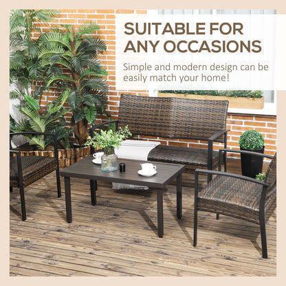 Outdoor steel coffee table with adjustable feet and slatted top, 91x51x46 cm, brown - Borgè