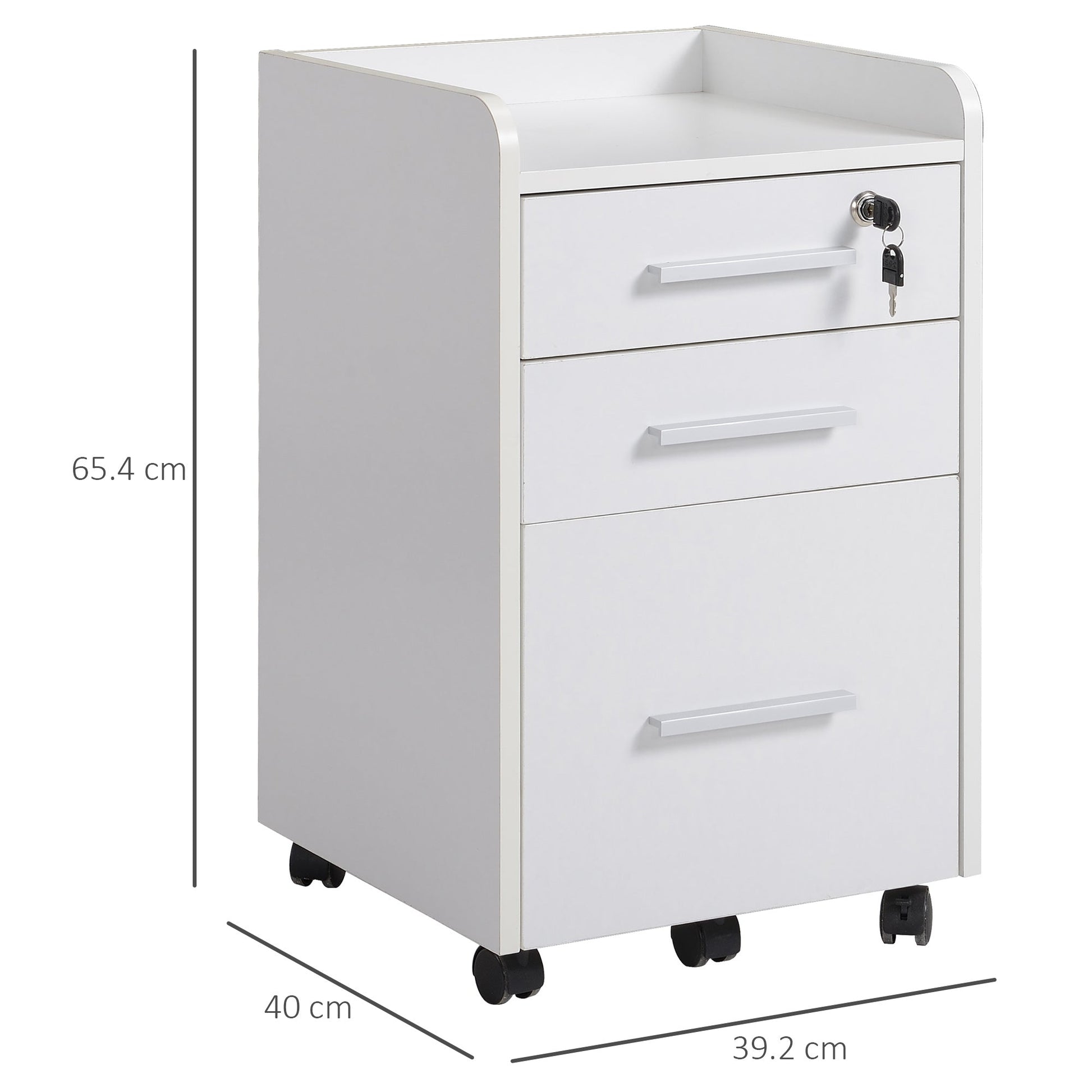 White Wooden Office Drawer with keys and 3 drawers - Borgè