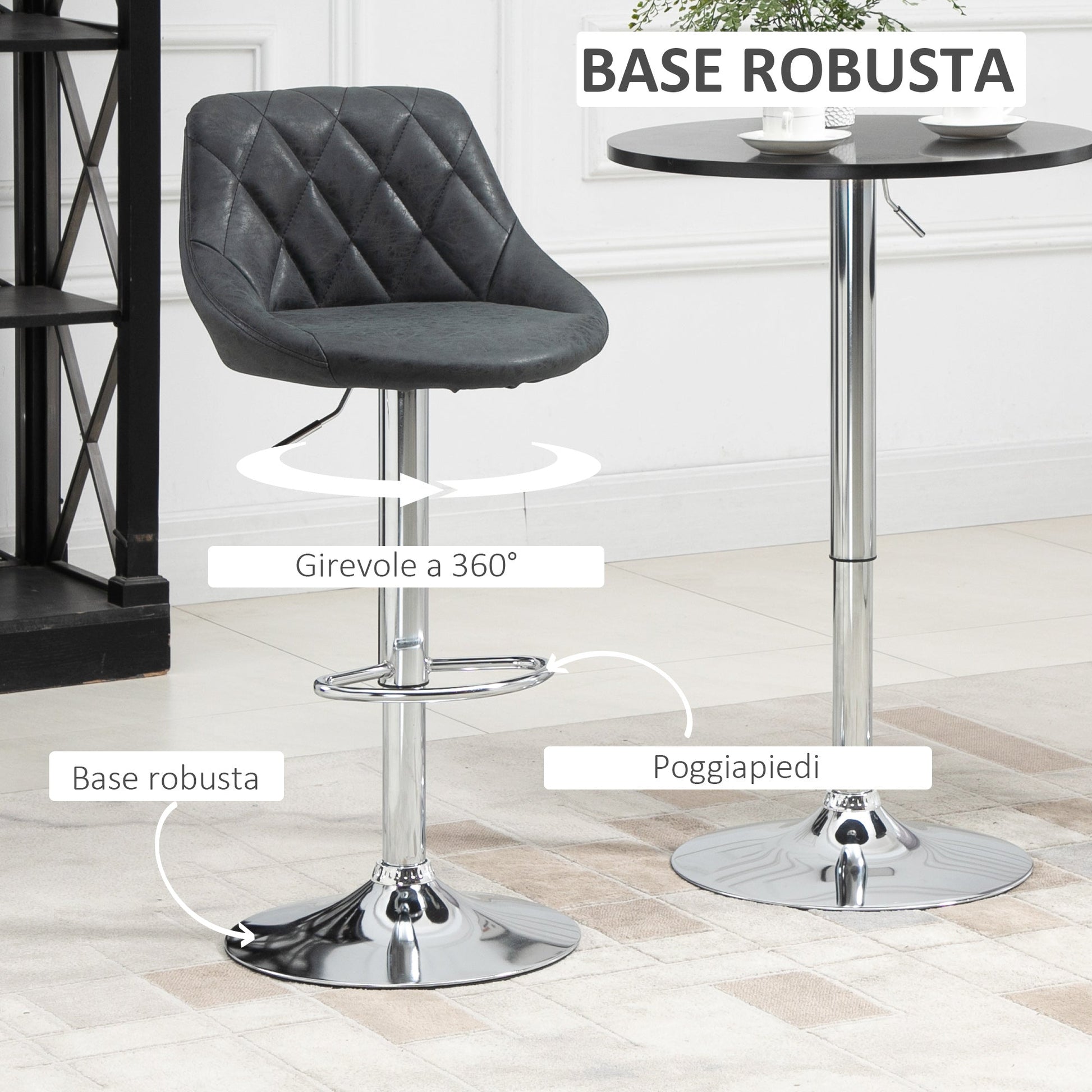 Set 2 swivel design bar stools with adjustable height - black - Borgè