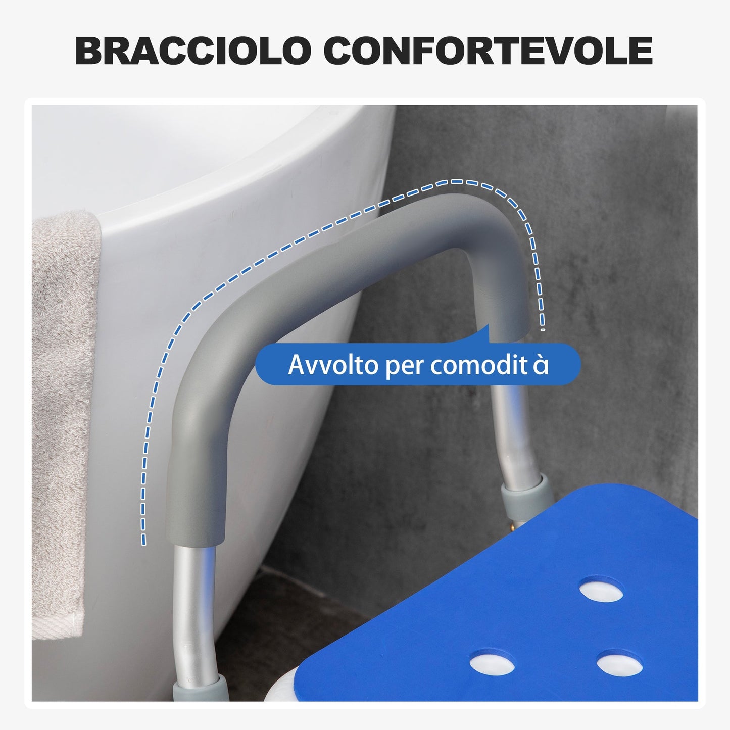 shower chair with padding and adjustable height, armrests and windy feet - Borgè