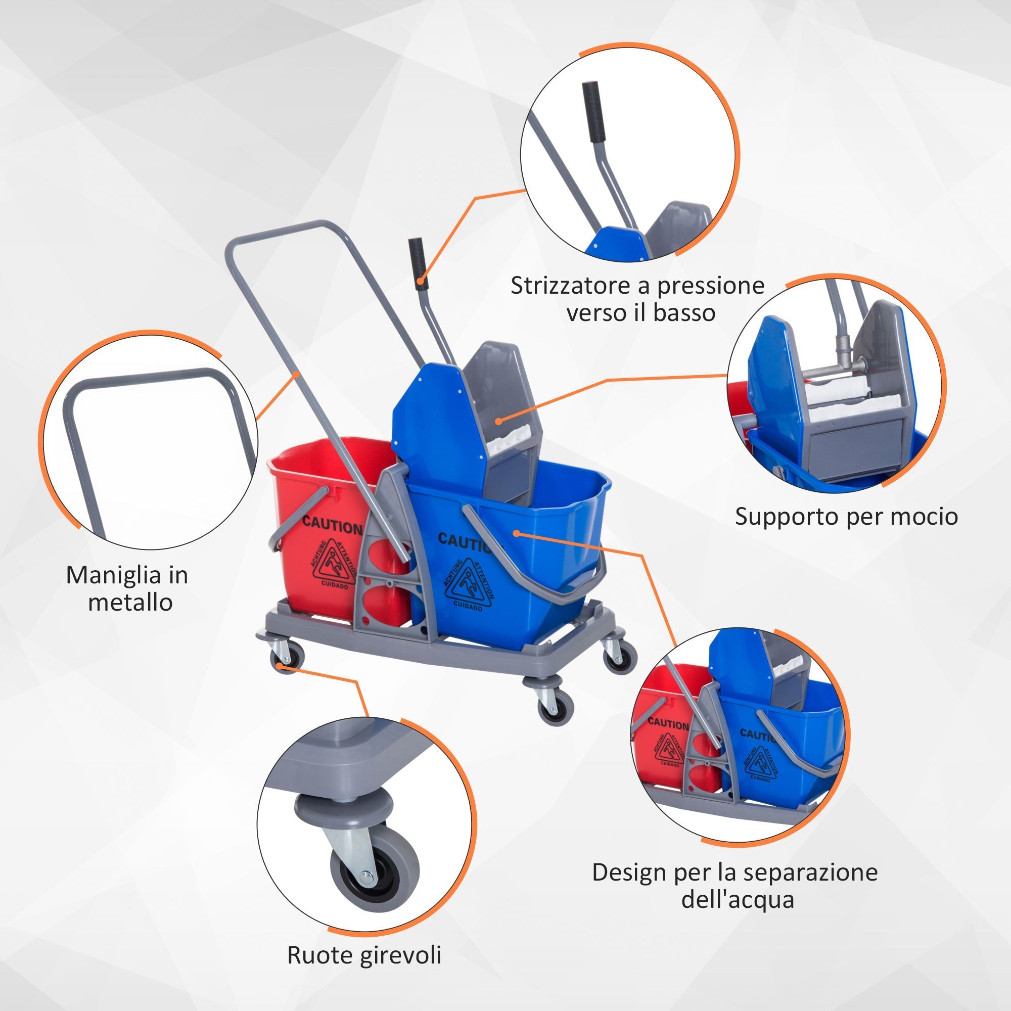 Professional Cleaning Cart 2 Secchi capabilities 25L Strlock 73 × 45 × 92cm - Borgè