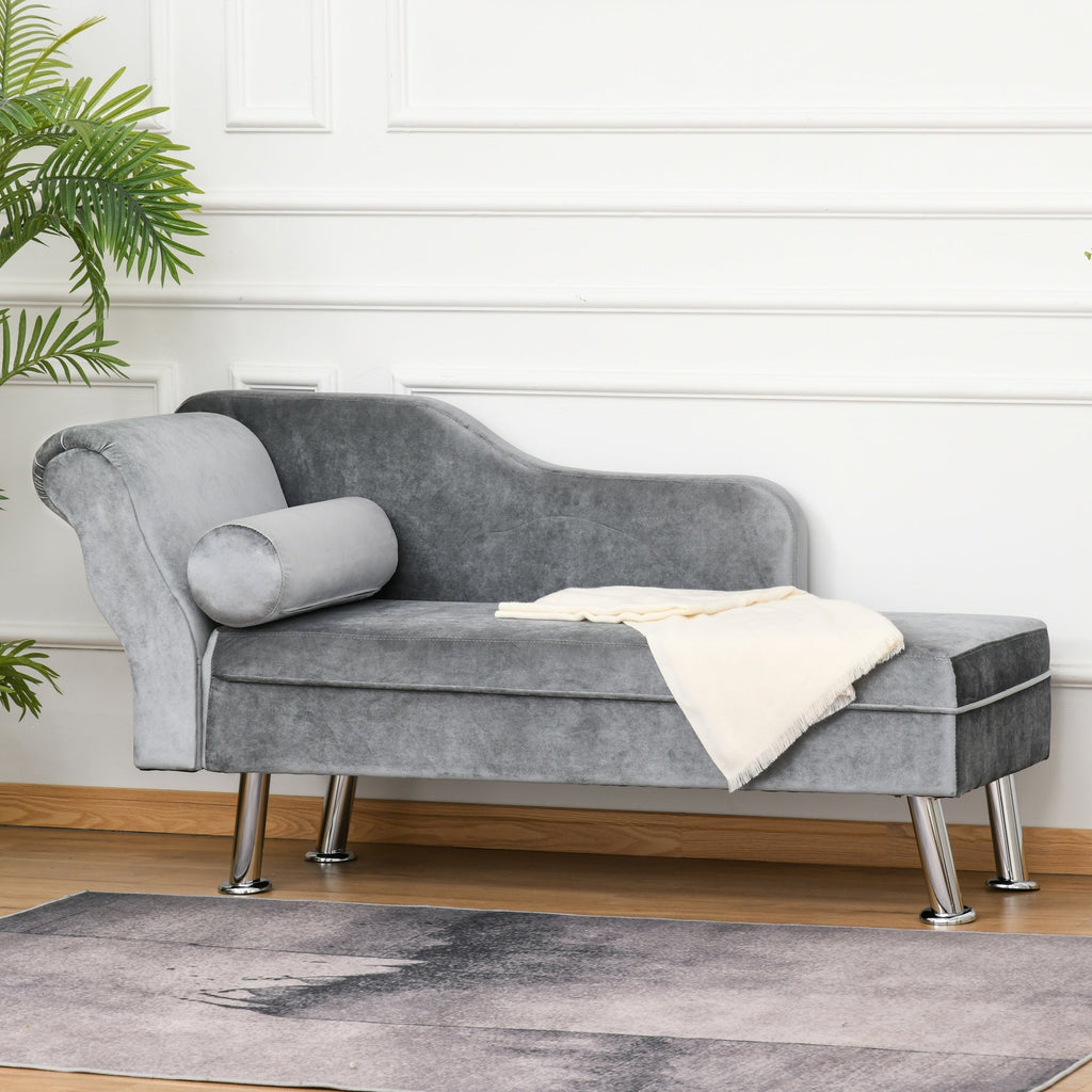 Chaise Longue padded with pillow included in metal and Grey velvet 160x56x75 cm - Borgè