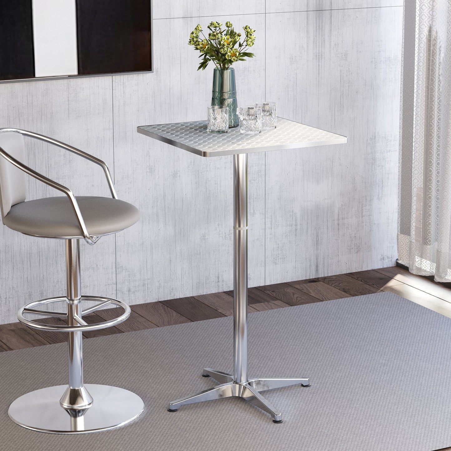 Homcom Table Table Bar Restaurant in Square Stainless Steel 60x60cm Height 70-110cm - Borgè