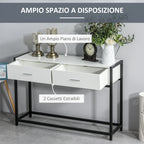 table console for entrance with 2 drawers in white wood and black metal - Borgè