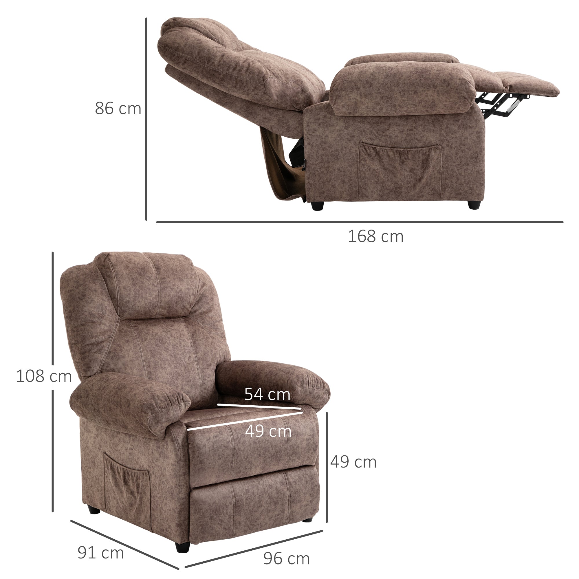 Relaxable chair manually reclining in fabric with extra padding, brown - Borgè