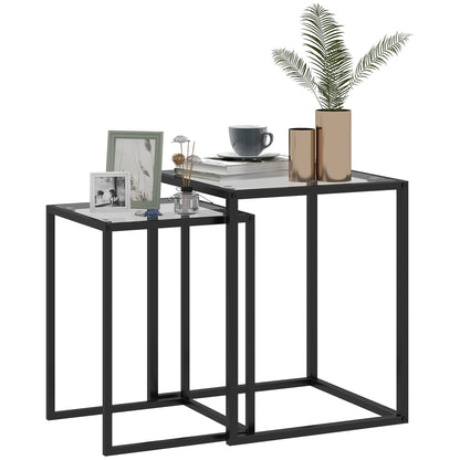 CIELO | Set of 2 Modern Black Coffee Tables with Tempered Glass - Borgè