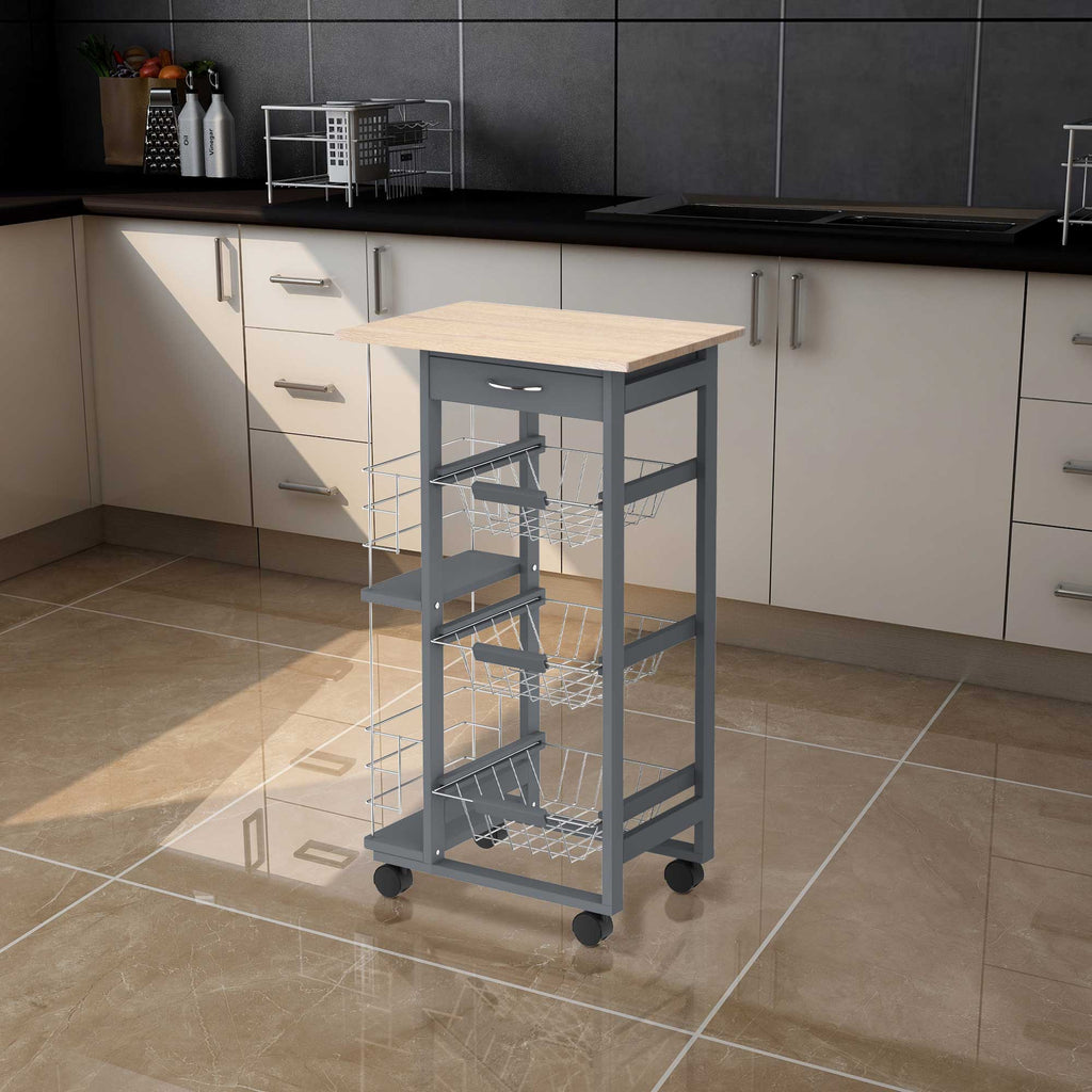 Homcom kitchen trolley with removable drawers and 2 hobs, in pine wood and metal, 47x37x83 cm - Borgè