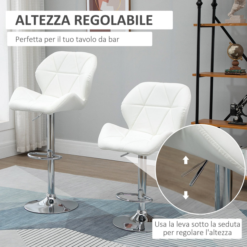Set 2 swivel bar stools with adjustable height, similar coating and round base - white - Borgè