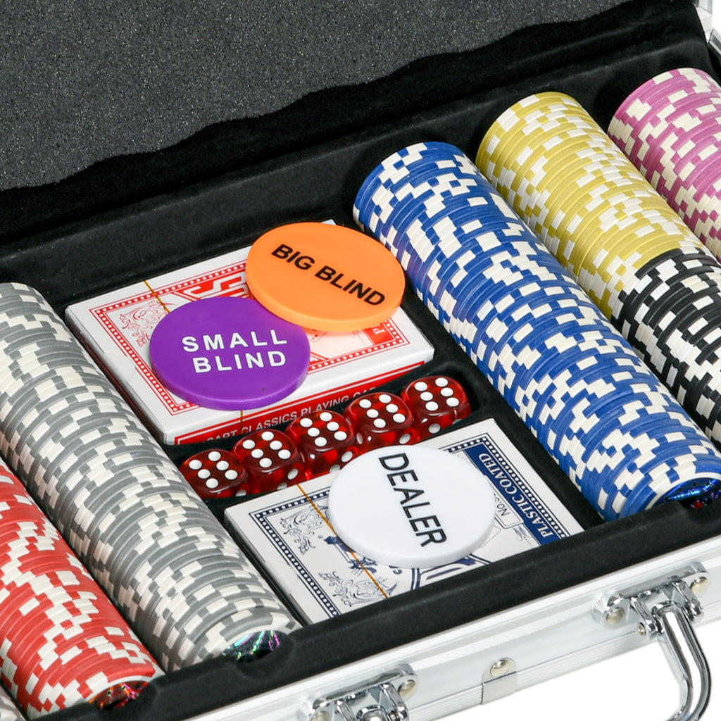 SportNow Set Poker for 7-8 players with 300 chips, 2 decks of cards and 5 dice, aluminum and polyester - Borgè