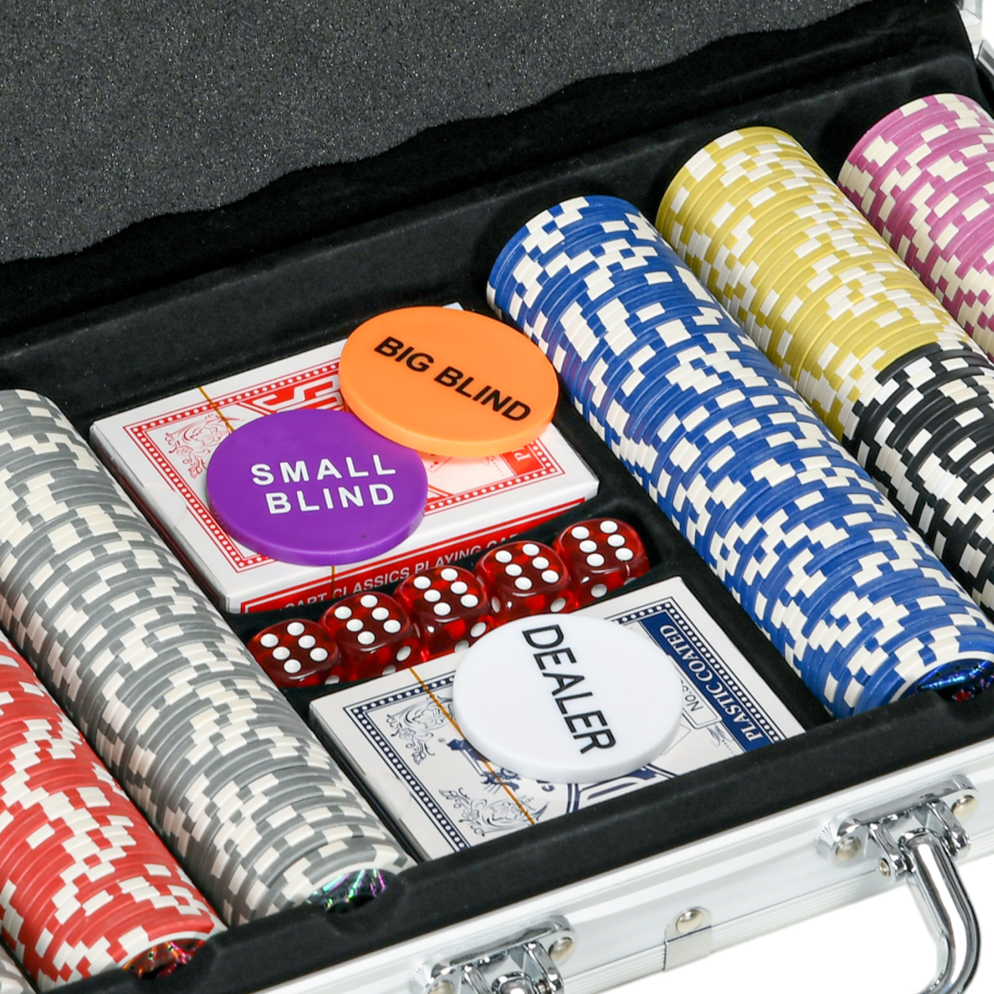 SportNow Set Poker for 7-8 players with 300 chips, 2 decks of cards and 5 dice, aluminum and polyester - Borgè