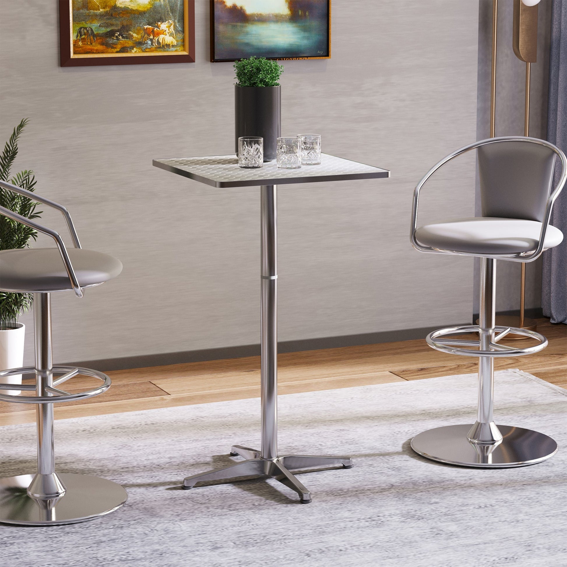 Homcom Table Table Bar Restaurant in Square Stainless Steel 60x60cm Height 70-110cm - Borgè