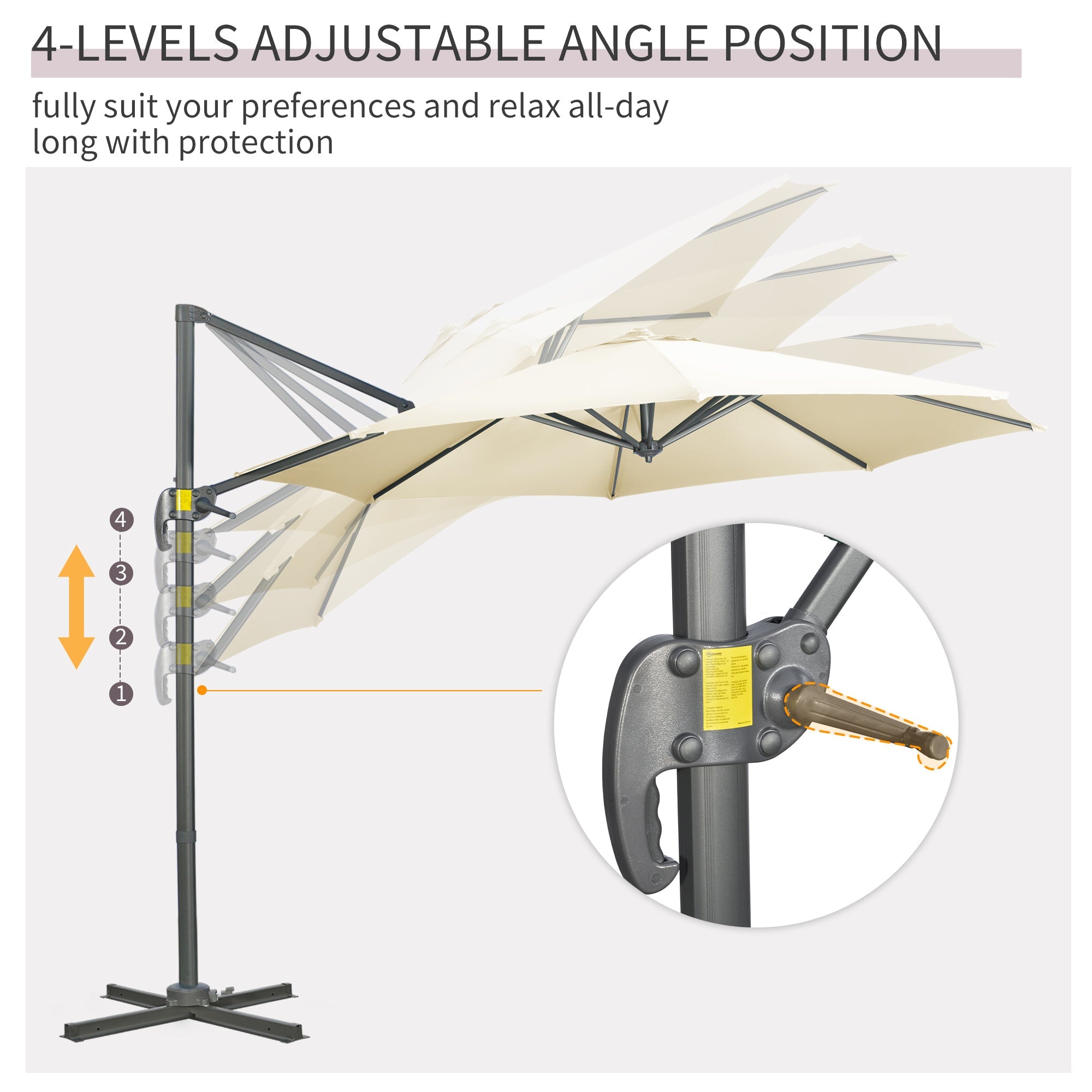 3x2.5m Off-center Garden Umbrella with Adjustable Angle and 360° Rotatable, Cream - Borge' Group Limited