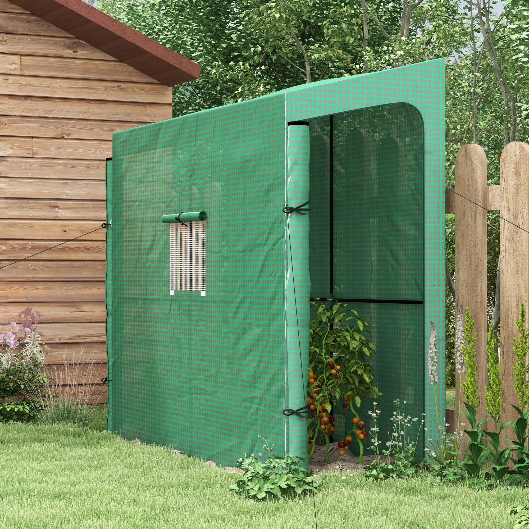 Outsunny Wall Garden greenhouse with 2 roller shown doors and covers in PE Anti UV, 200x80x200cm, Green - Borgè